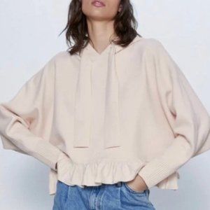 Zara Knit Ruffled Hem Hoodie